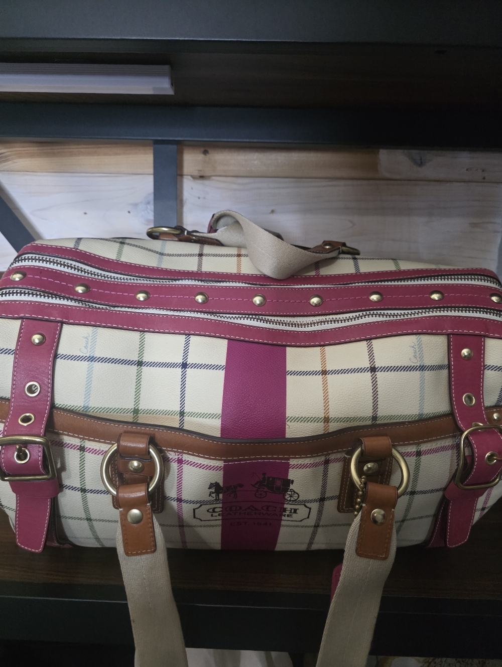 Coach Heritage Tattersall XL Duffle Travel Tote Bag Very RARE - Picture 12 of 17